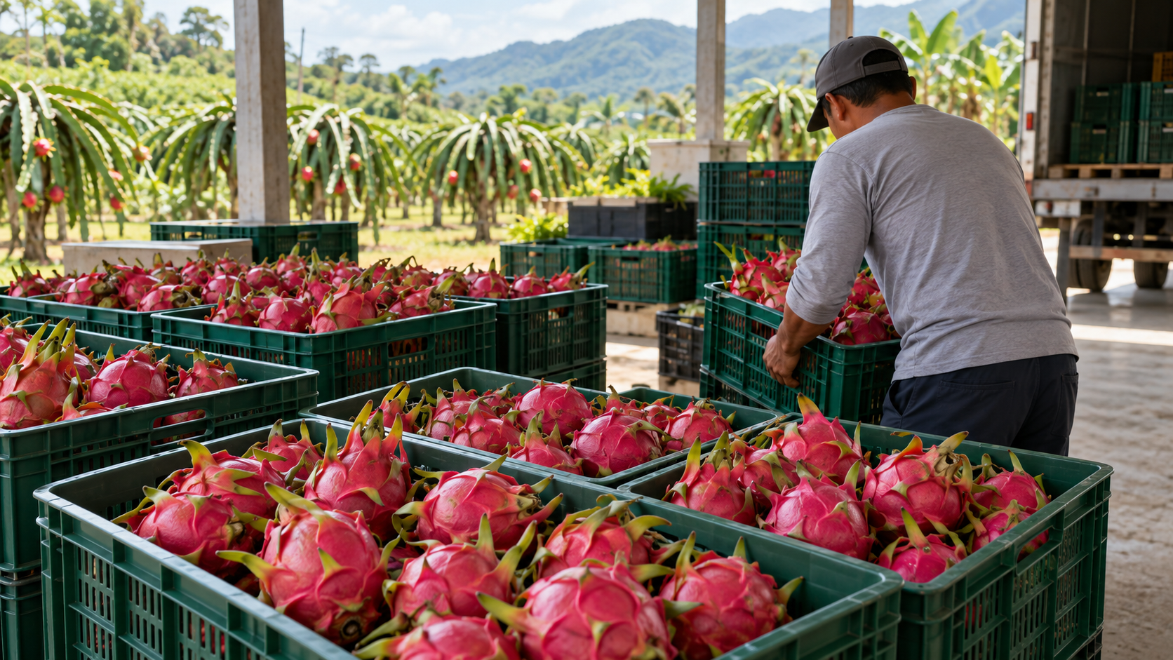 Gavetas de pitahaya listas para despacho comercial