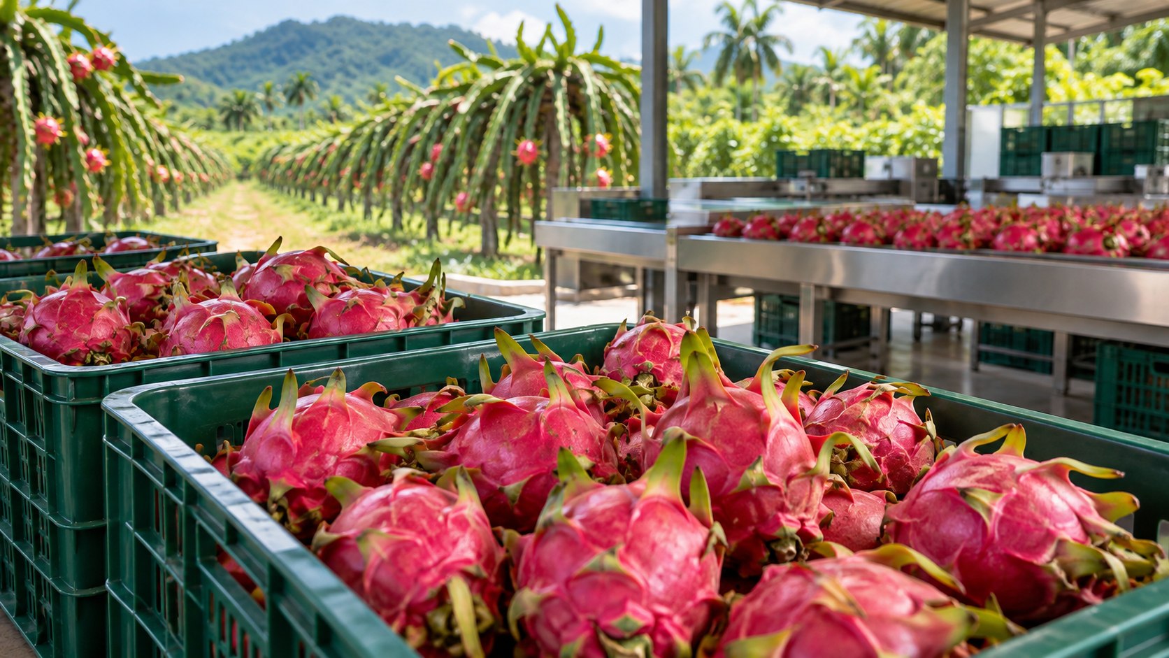 Flujo de campo postcosecha y mercado con pitahaya roja