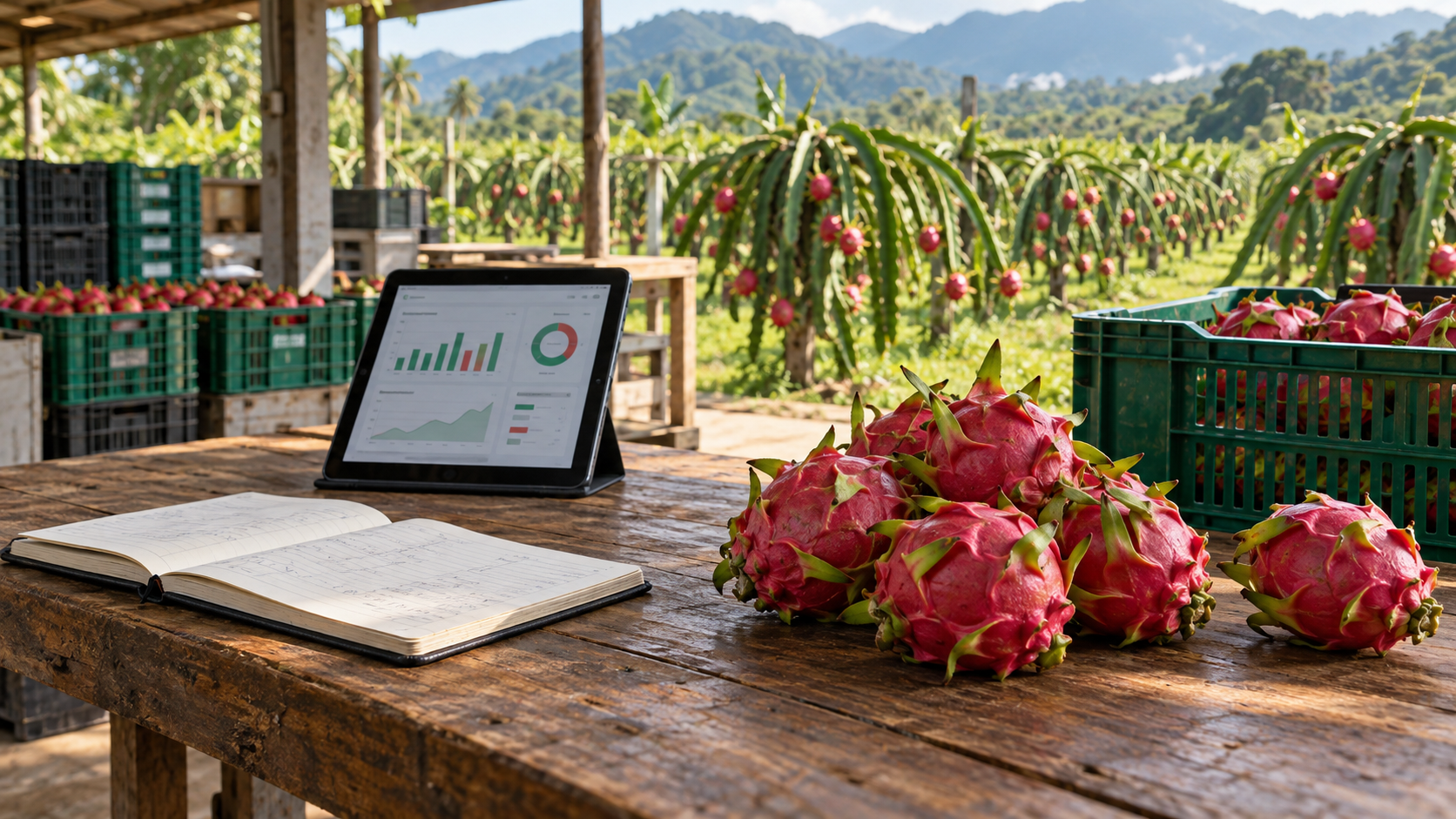 Trazabilidad por lote con registros y fruta de pitahaya roja